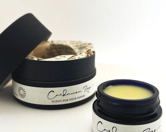 Natural Rose Cardamom solid Perfume with Sandalwood, Yuzu and Black pepper. Floriental & exotic.