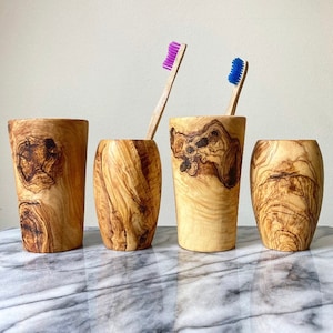 Olive Wood Toothbrush Cup, Paintbrush holder, Pen holder. Rustic Bathroom decor. Zero waste. Made from fallen Olive branches