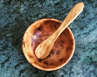 Hand made Thuja Root Wood Bowl with Optional Olive Wood Spoon