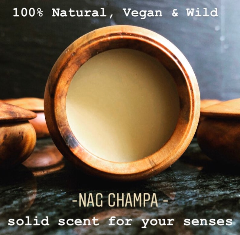 NAG CHAMPA Solid Perfume made with Sandalwood & Frangipani essential oils. 100% natural vegan perfume. Alcohol free perfume. Wellbeing gift. image 2