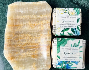 Onyx Stone Soap Dish & Shampoo Conditioner Bar Hair Care Body Wash Gift Set