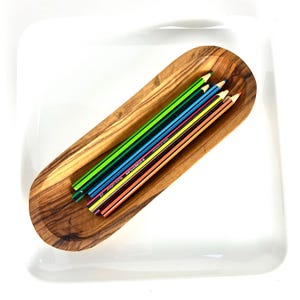 Narrow wooden tray for a slim window sill or the side of the bath tub. Hand made from fallen Olive wood. Soap rest, Jewellery plate.