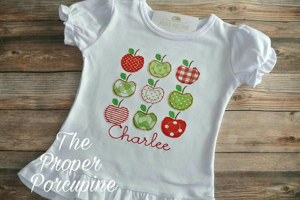 Apple picking embroidered applique personalized girls back to | Etsy