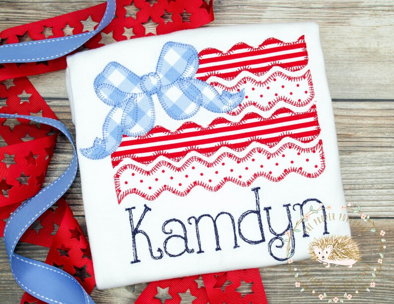 Girly american flag 4th of july embroidered applique  etsy