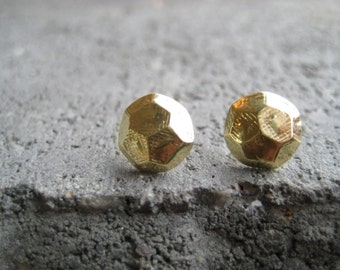 10k / 14k Gold Stud Earrings. Solid Gold Stud Earrings. Handmade Gold Post Earrings. Faceted Domed Nail Head. Large 10mm Round Gold Studs.