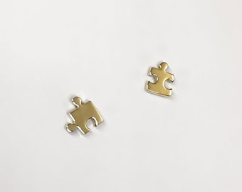 Small Solid Gold PUZZLE Piece Earrings for Men or Women. Handmade 10k / 14k GOLD Interlocking Jigsaw Puzzle Pieces Studs. Autism Awareness.