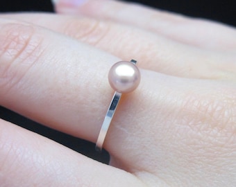 Sterling SILVER + Freshwater PEARL Ring. Minimalist SOLITAIRE Recycled Sterling Silver Ring. Stackable Pearl Ring. Stacking Rings with Pearl