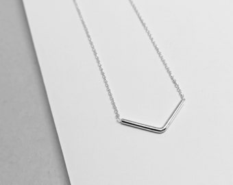 Sterling SILVER Small V Necklace. Minimalist Silver CHEVRON Necklace. Simple Modern Minimal Dainty Chain V Shape Necklace. < Symbol Series.