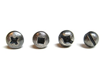 Pick TWO Small Oxidized Silver Screw Head Stud Earrings for Men and Women. Hardware Sterling Silver Screws. ONE Pair / TWO Different Studs.
