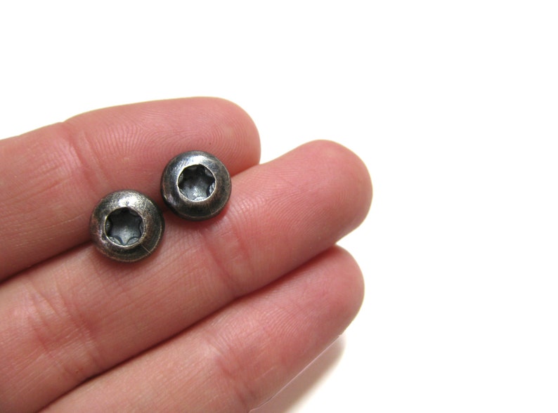 TORX Screw Head Stud Earrings in Oxidized Sterling SILVER for Etsy