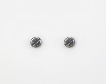 Tiny SCREW head STUDS. Dark 4mm Sterling SILVER Studs. Oxidized Sterling Silver Hardware Jewelry for Men and Women. Slotted Screw Earrings.