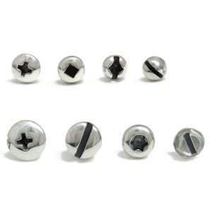 PICK TWO polished Silver Screw Head Stud Earrings for Men and Women. Sterling Silver Hardware Stud Earrings. ONE pair two different studs.