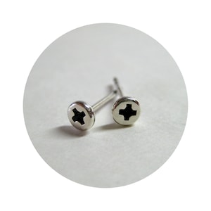 Tiny Phillips SCREW Earrings in Sterling SILVER. 4mm Second piercing Silver Studs for Men / Women. Handmade Waterproof Phillips Screw Studs.