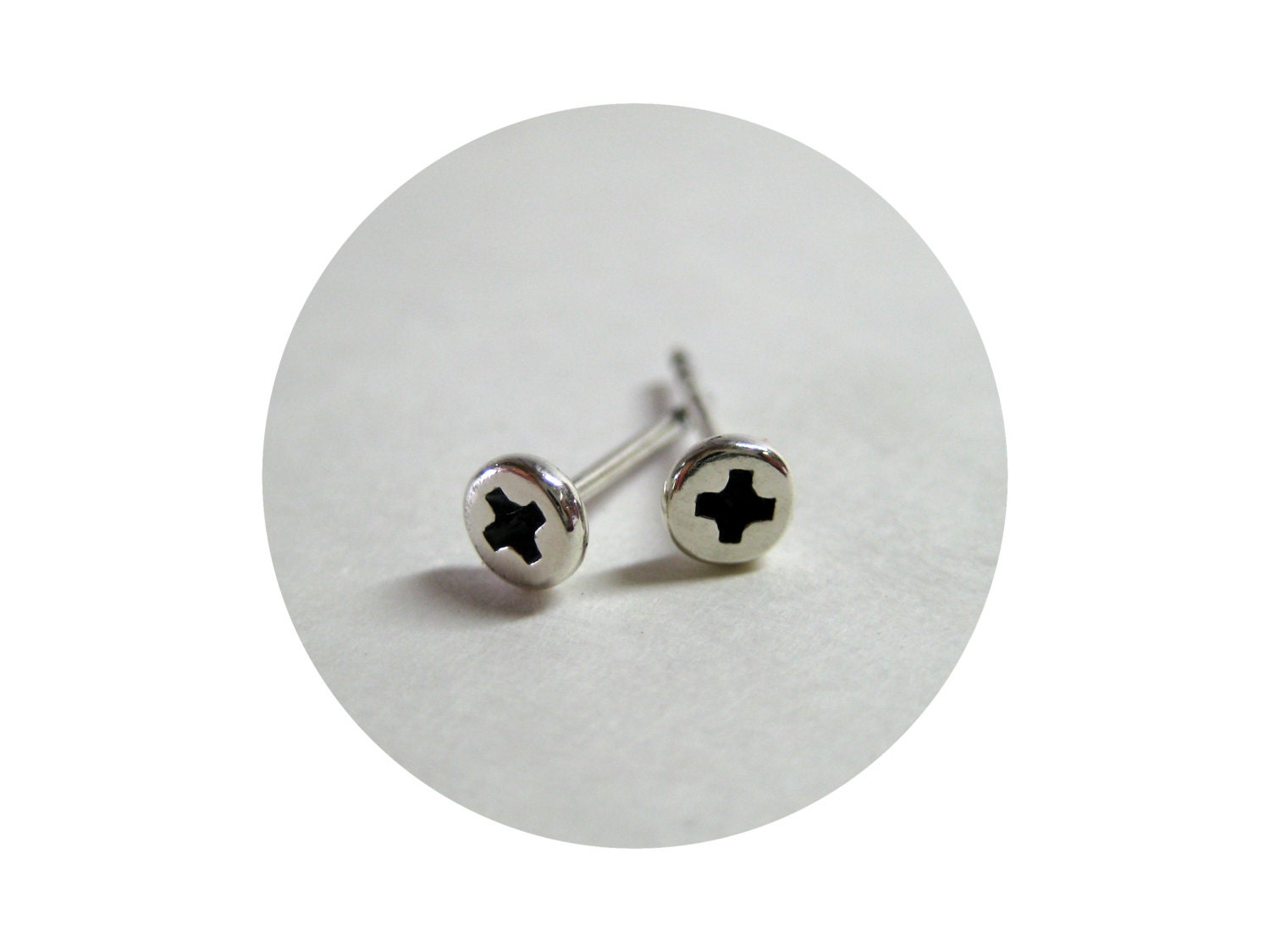 Tiny Phillips SCREW Earrings in Sterling SILVER. 4mm Second piercing Silver Studs for Men / Women. Handmade Waterproof Phillips Screw Studs.