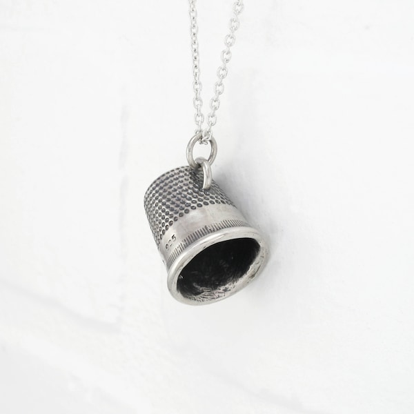 Sterling Silver THIMBLE Pendant. Silver Thimble Necklace. Perfect Gift for Sewer. Seamstress Necklace. Sewing Jewelry. FREE SHIPPING.