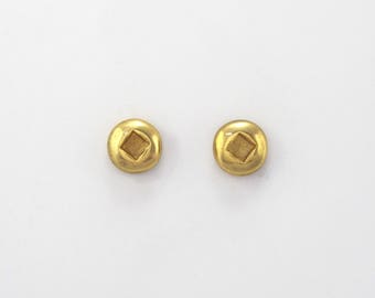 Small Gold plated Robertson Screw stud Earrings for Men or Women. Handmade 14k Gold plated Hardware studs. Flat square Screw head Earrings