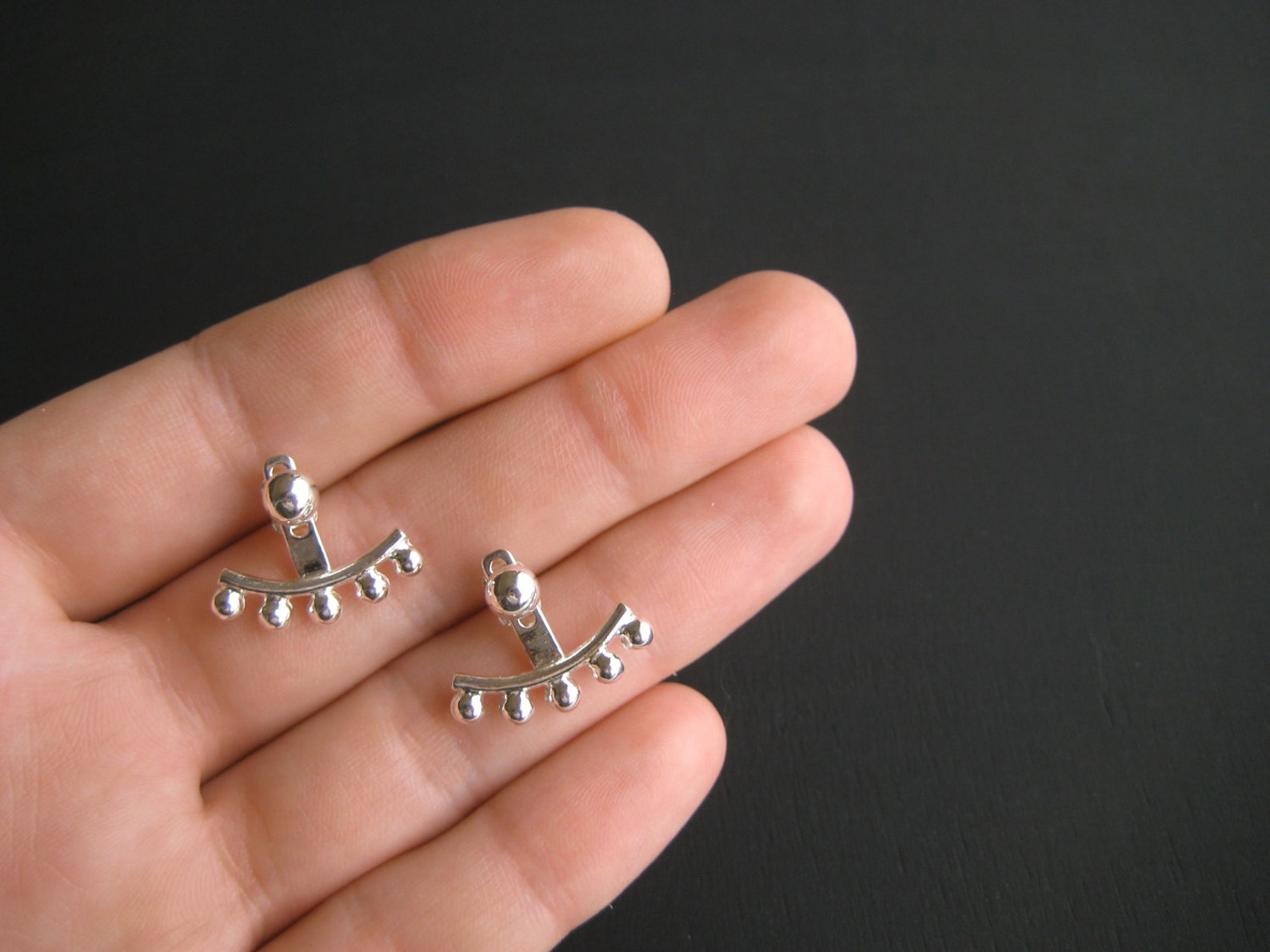 Sterling SILVER Ear Jacket. 5 Silver Balls Double Sided Etsy