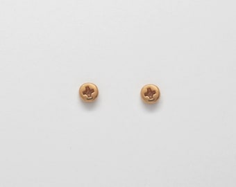 Tiny 10k / 14k Rose Gold Phillips SCREW Earrings. Solid Rose Gold 4mm Tiny STUDS. 10k / 14k Gold Hardware Jewelry. Phillips Screw Studs.