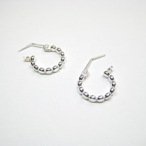 Minimalist Sleeper Hoop Earrings. Watersafe Lightweight Beaded Creole Earrings. Handmade Recycled Sterling Silver or 14k Gold-filled Hoops.
