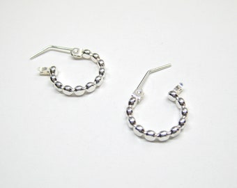 Minimalist Sleeper Hoop Earrings. Watersafe Lightweight Beaded Creole Earrings. Handmade Recycled Sterling Silver or 14k Gold-filled Hoops.