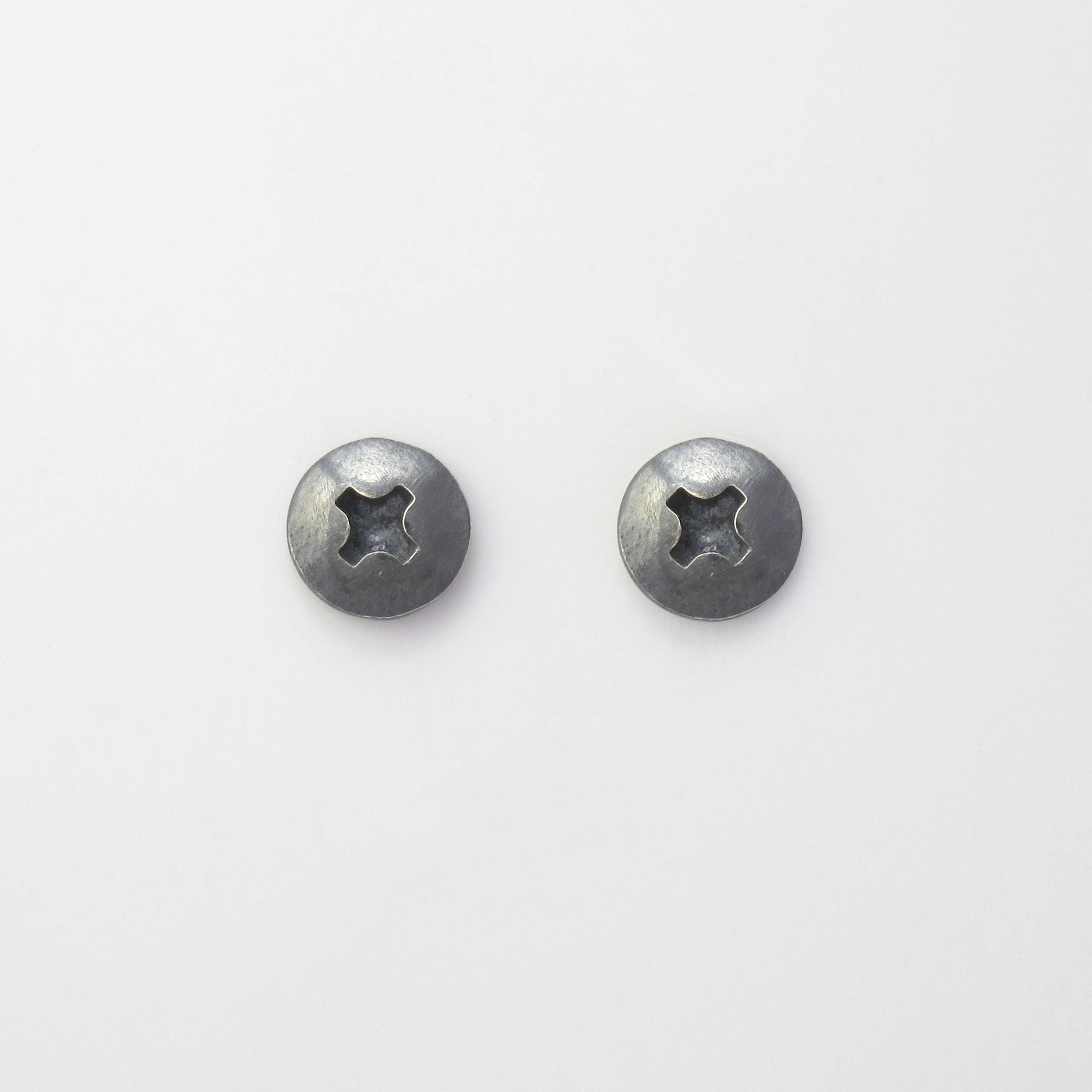 Small Oxidized SILVER Phillips SCREW Stud for Men and Women. Handmade Sterling Silver STUD Earrings. Hardware Jewelry. For men and women.