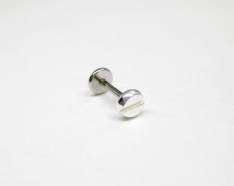 Push Pin tiny SCREW stud in Sterling Silver. SINGLE 4mm Flat screw earring. 18G Threadless flat back earring for Men Women. Second piercing.