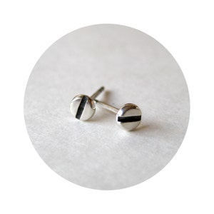 Tiny Flat SCREW Earrings in Sterling SILVER. 4mm Second piercing solid Silver Studs for Men or Women. Handmade Waterproof Screw Studs (2).