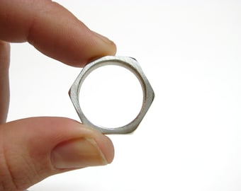 Sterling Silver Hex Nut Ring. Hardware Jewelry for Men and Women. Hexagonal Nut .925 Silver Ring. Industrial Geometric Jewelry. Men&#39;s Ring.