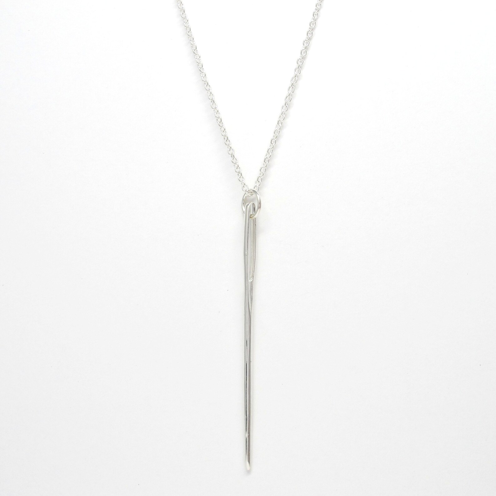 Sterling Silver NEEDLE Pendant on Long Chain. Big Wool Needle Etsy