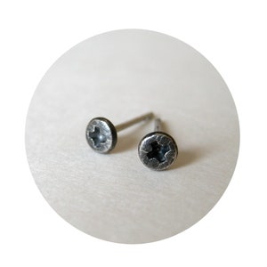 Tiny Phillips SCREW stud in oxidized Sterling SILVER. 4mm Screw head STUDS. Sterling Silver Hardware Jewelry earrings for men and women. image 2