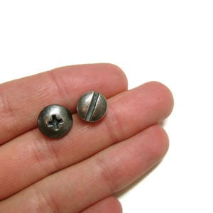 PICK TWO Oxidized Silver Screw Earrings for Men and Women. Hardware Silver Earrings. Sterling Silver Screws. ONE Pair / two different studs.