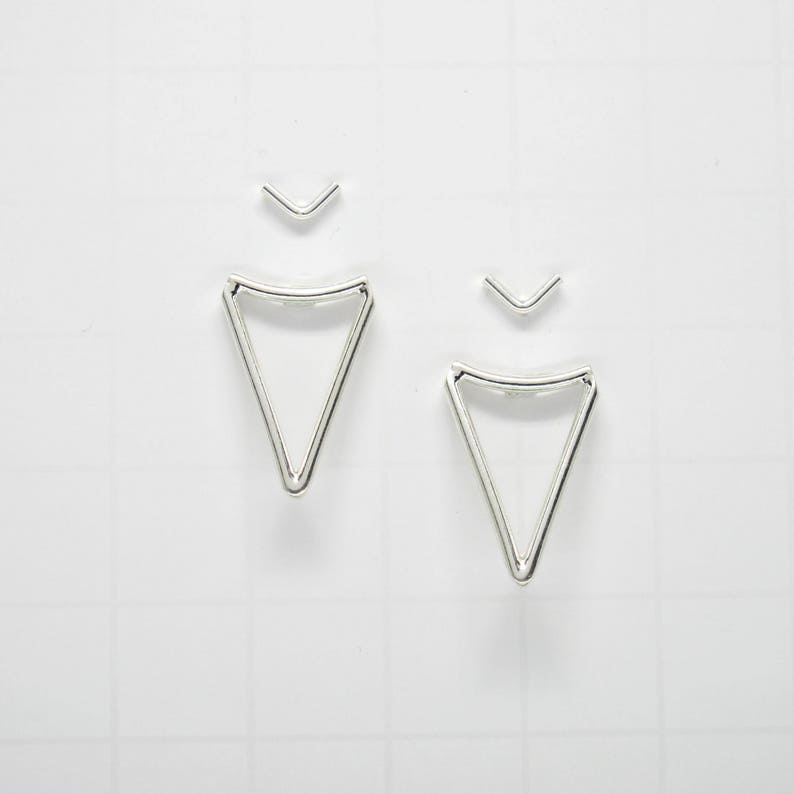 Sterling SILVER Triangle Ear Jacket Earrings Double Sided Minimalist Earrings minimalist SILVER Studs geometric Sterling Silver Studs