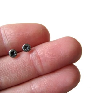 Tiny Phillips SCREW stud in oxidized Sterling SILVER. 4mm Screw head STUDS. Sterling Silver Hardware Jewelry earrings for men and women. image 3