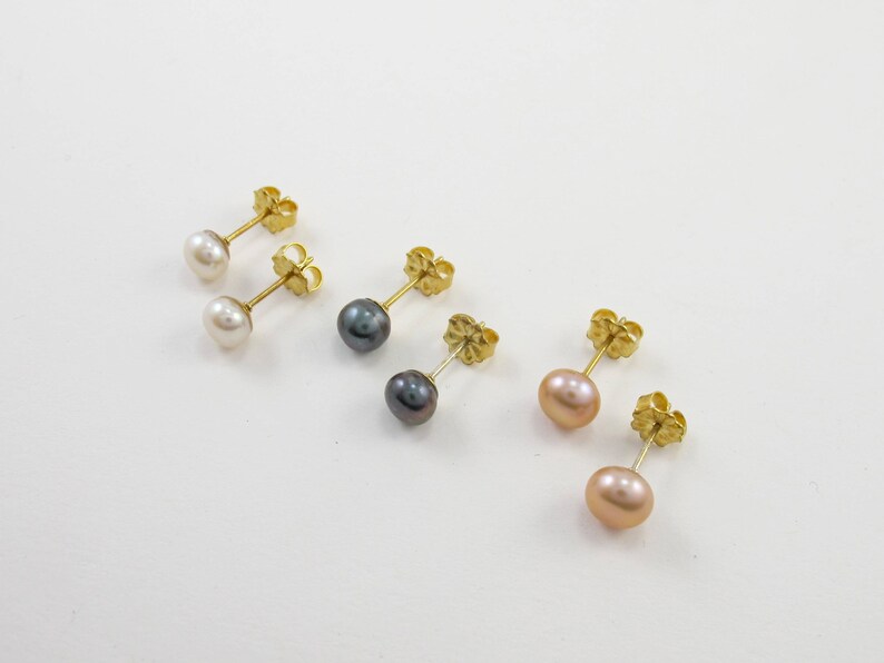 14k Gold Plated Front Back Earrings GOLD Ear Jacket Freshwater PEARL Studs on GOLD-filled posts Minimal 5 Squares Double Sided Earrings