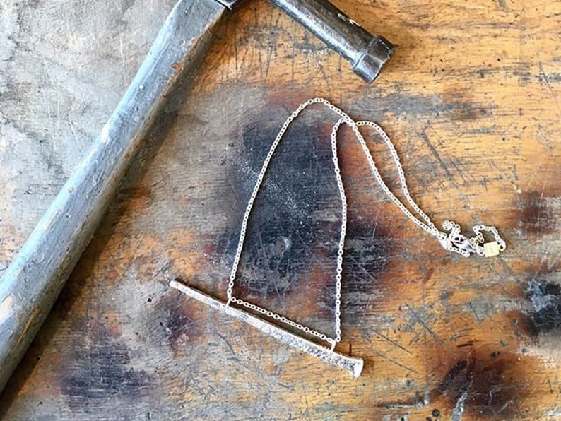 Minimalist Necklace for men or women Chain Solid SILVER Handmade Railroad SPIKE pendant on silver chain Sterling Silver NAIL Pendant