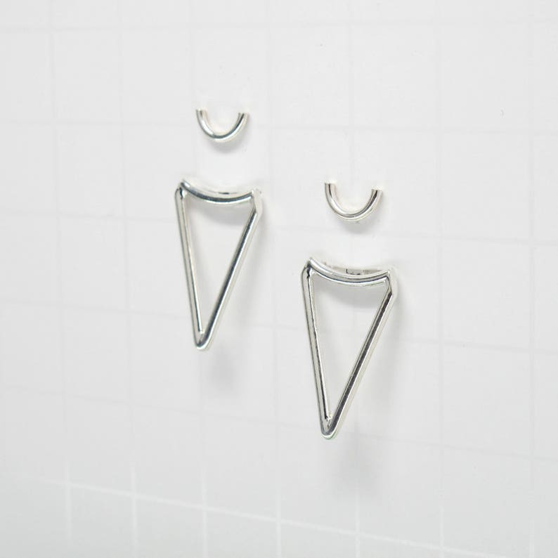 Sterling SILVER Triangle Ear Jacket Earrings Double Sided Minimalist Earrings minimalist SILVER Studs geometric Sterling Silver Studs