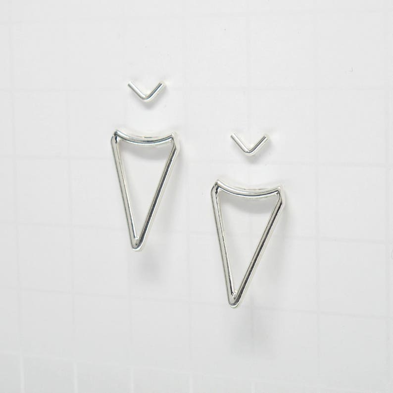 Sterling SILVER Triangle Ear Jacket Earrings Double Sided Minimalist Earrings minimalist SILVER Studs geometric Sterling Silver Studs