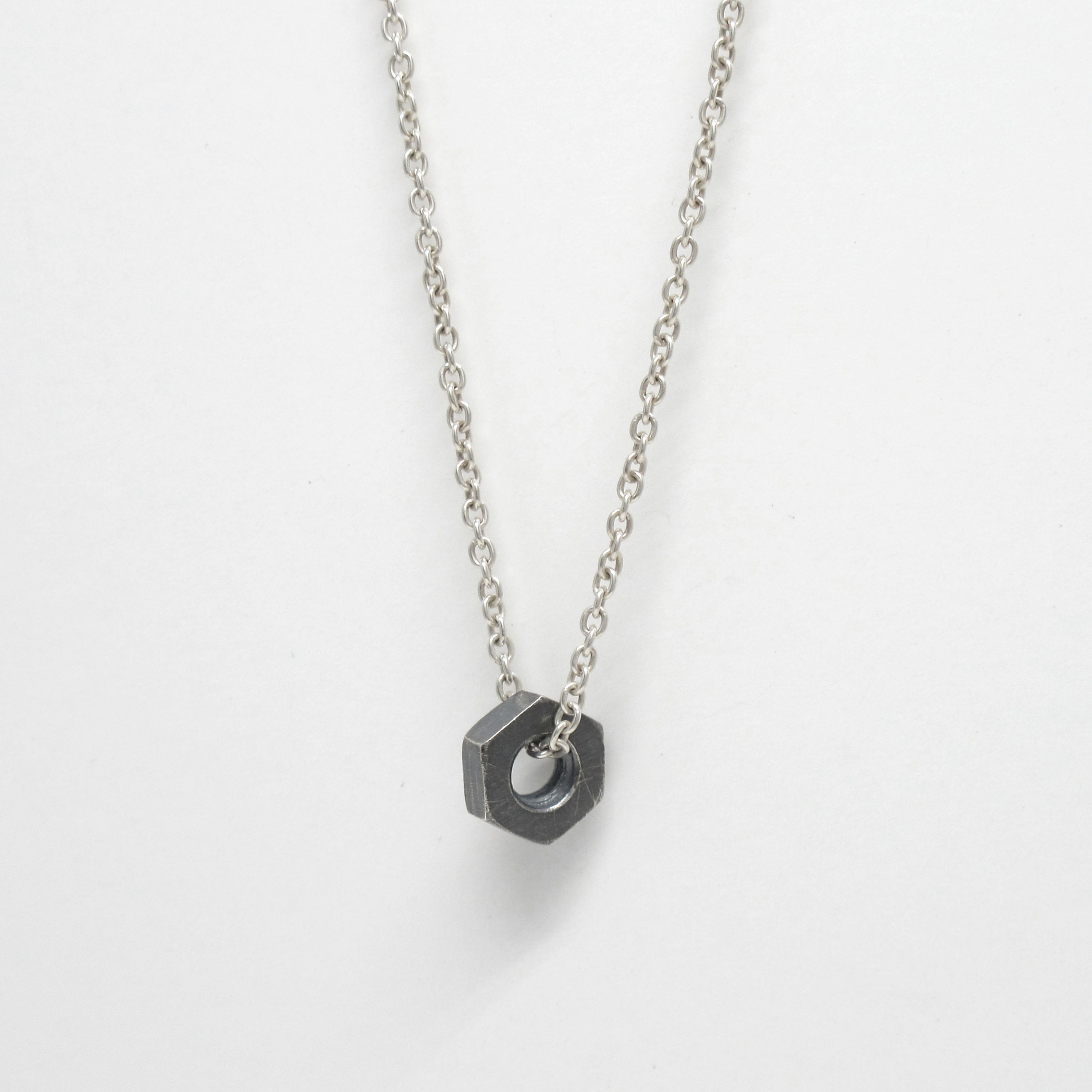 【STONEHENgE】Connection〜Silver Nut Twist Necklace SA24B29P Hardware Necklace for Men and Women. Small Silver Hex Nut