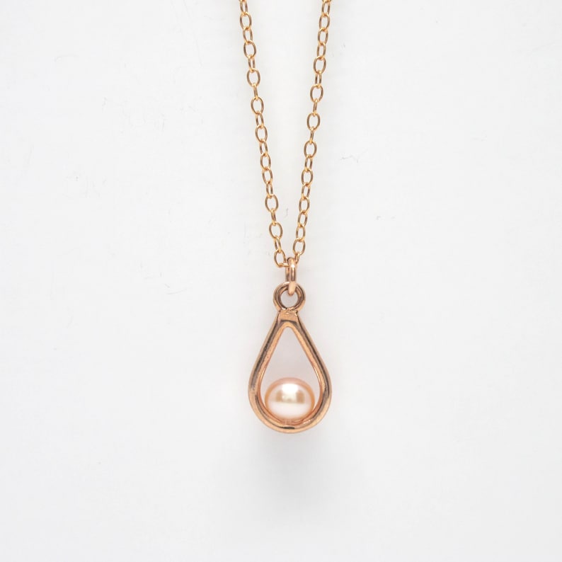 Minimalist Rose Gold Freshwater Pearl Pendant Single Pearl Necklace 14k Rose GOLD plated Teardrop PEARL Necklace Rose Gold-filled Chain