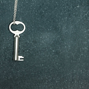 Sterling Silver KEY Necklace. Large Key Pendant on Sterling Silver Chain. Hand Molded from Vintage Skeleton Key. Vintage Key Charm Necklace.