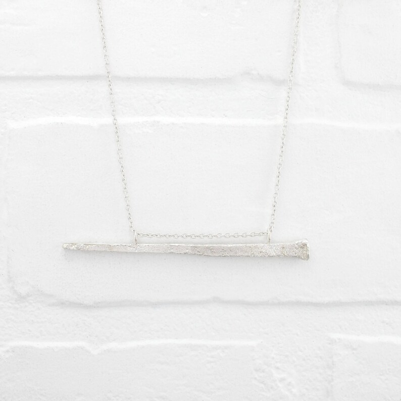 Minimalist Necklace for men or women Chain Solid SILVER Handmade Railroad SPIKE pendant on silver chain Sterling Silver NAIL Pendant
