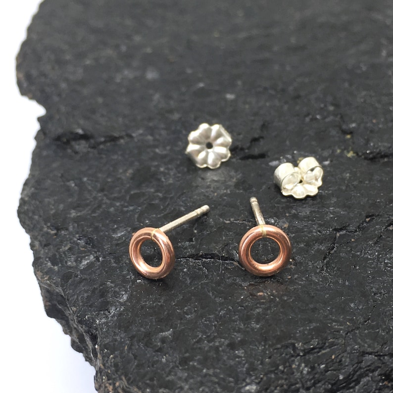 Front Back Curved Bar Earrings ROSE GOLD filled Ear Jackets Minimalist SILVER Silver Minimal Double Sided Earrings with Rose Gold studs.
