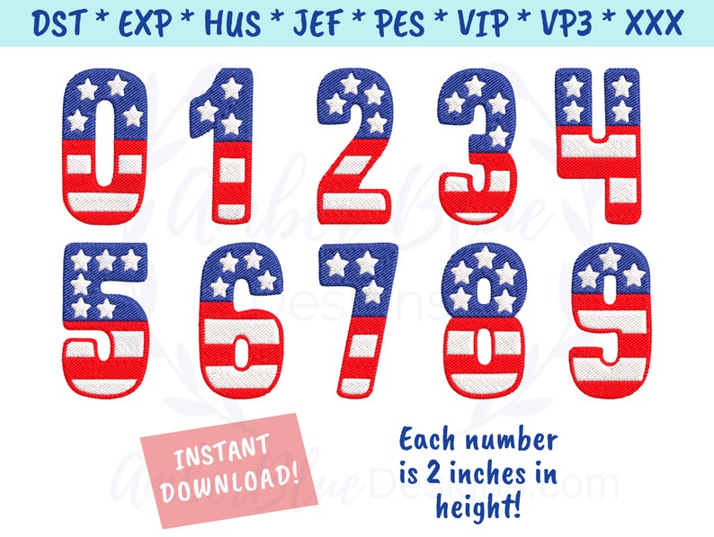 USA Flag Numbers Embroidery File American Flag Numbers Set 2 | Etsy