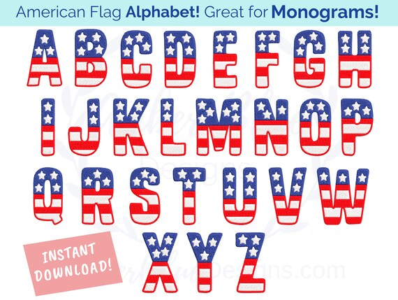 USA Flag Letters Embroidery File American Flag Alphabet 26 | Etsy