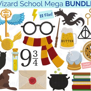 Wizard School Mega Embroidery File BUNDLE, Magic Witch Magical Fantasy Wizards Vacation Park DIY Shirt Gift, Machine Embroidery Design