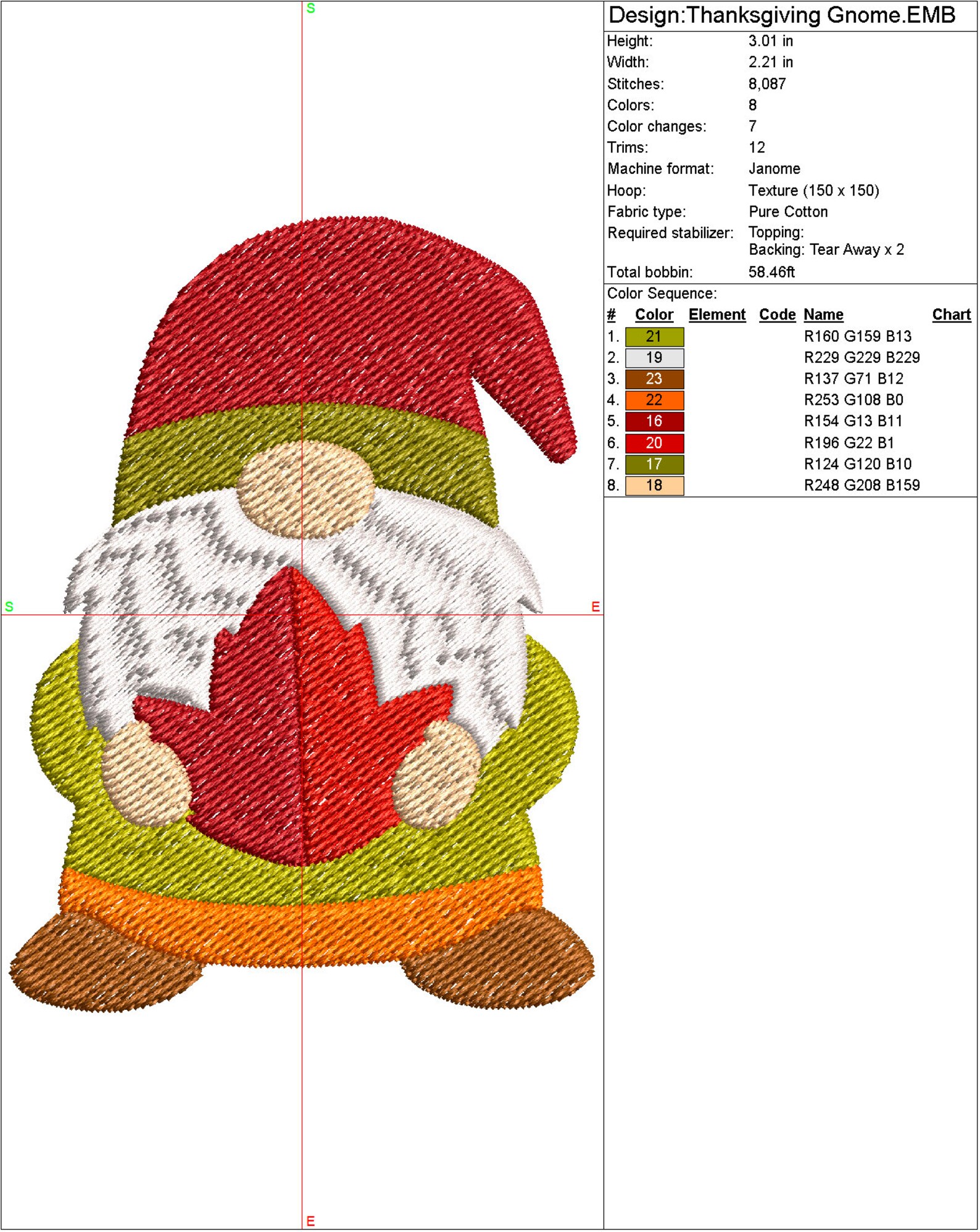 Autumn gnome embroidery file holiday fall thanksgiving leaf  etsy