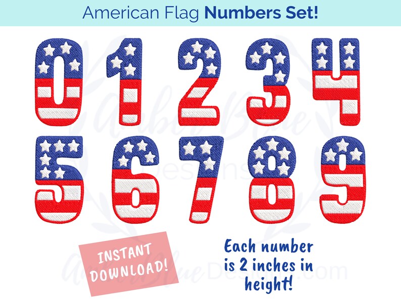USA Flag Numbers Embroidery File American Flag Numbers Set 2 Etsy