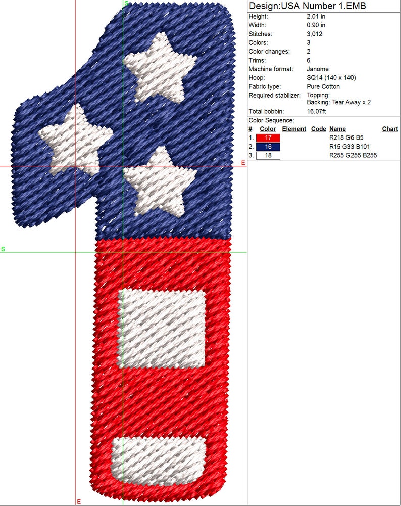 USA Flag Numbers Embroidery File American Flag Numbers Set 2 - Etsy
