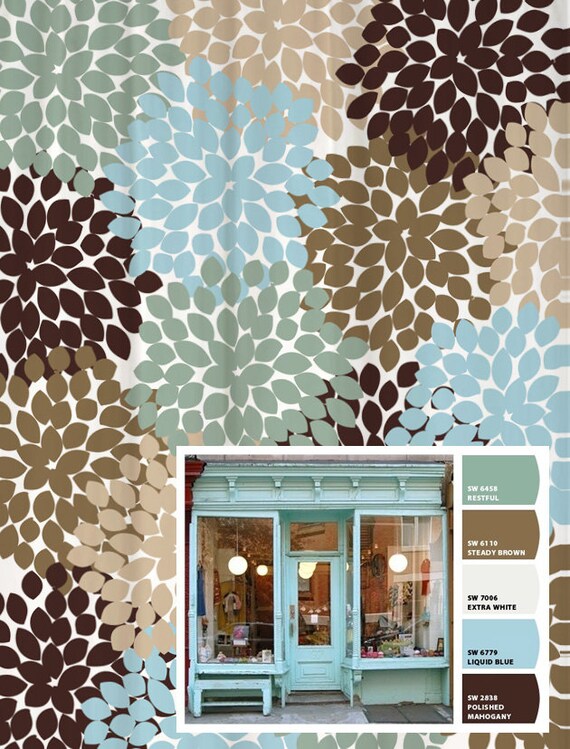 brown and teal curtain panels