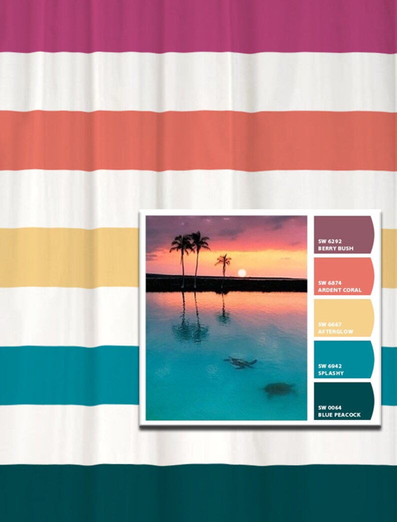 Shower Curtain In Tropical Bay Inspired Stripes Standard And Etsy